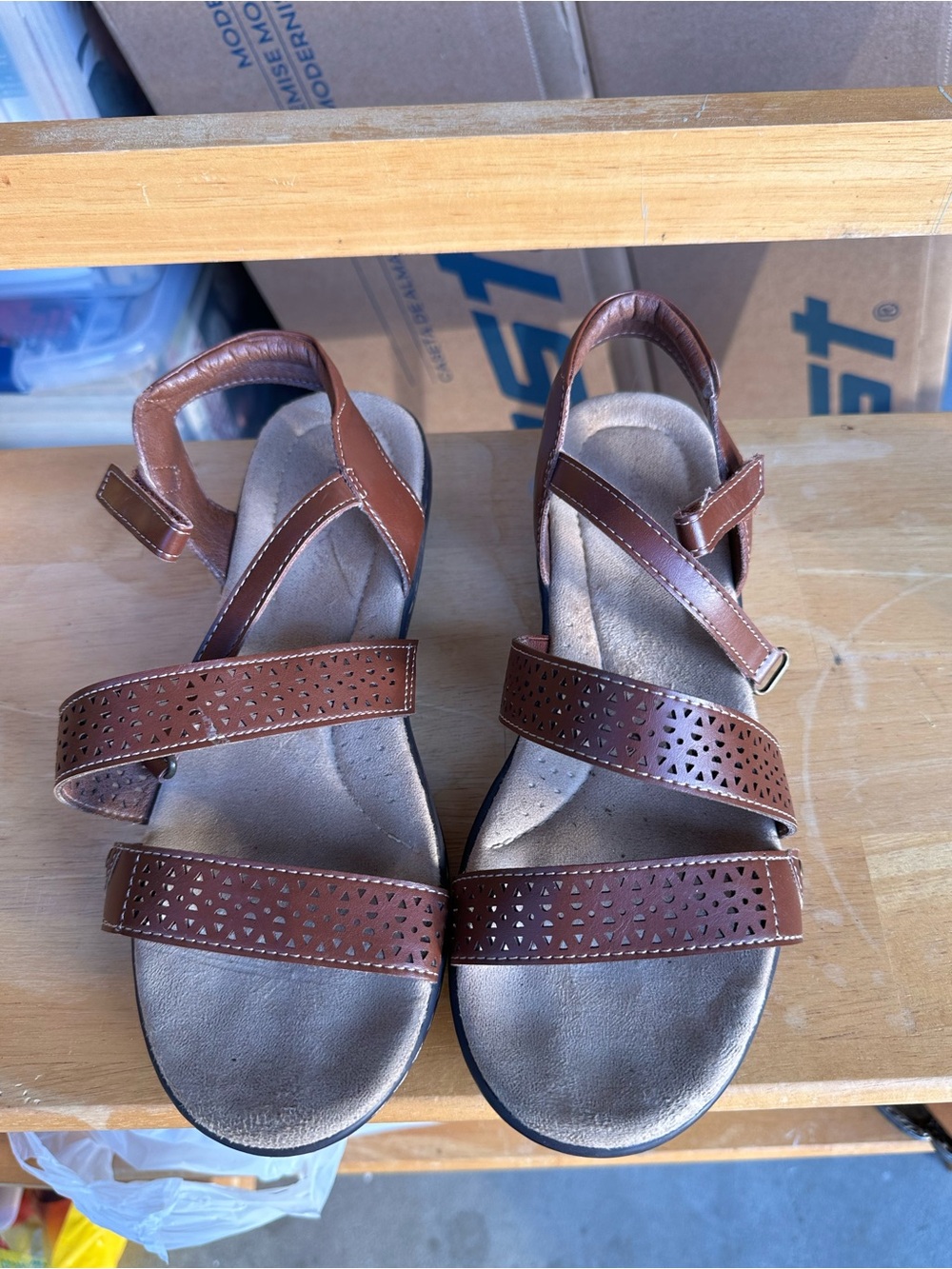 Comfortable Brown Laser-Cut Strap Women's Sandals